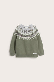 Baby green jacquard-knit yoke jumper