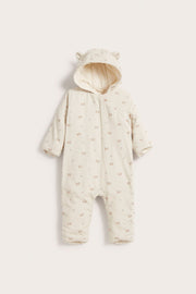 Baby beige teddy bear patterned overall