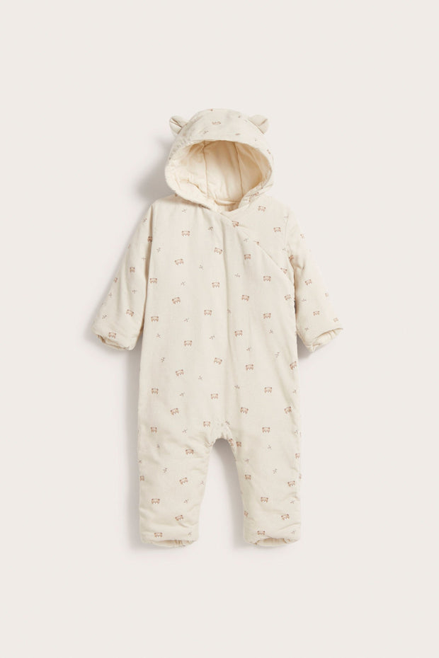 Baby beige teddy bear patterned overall