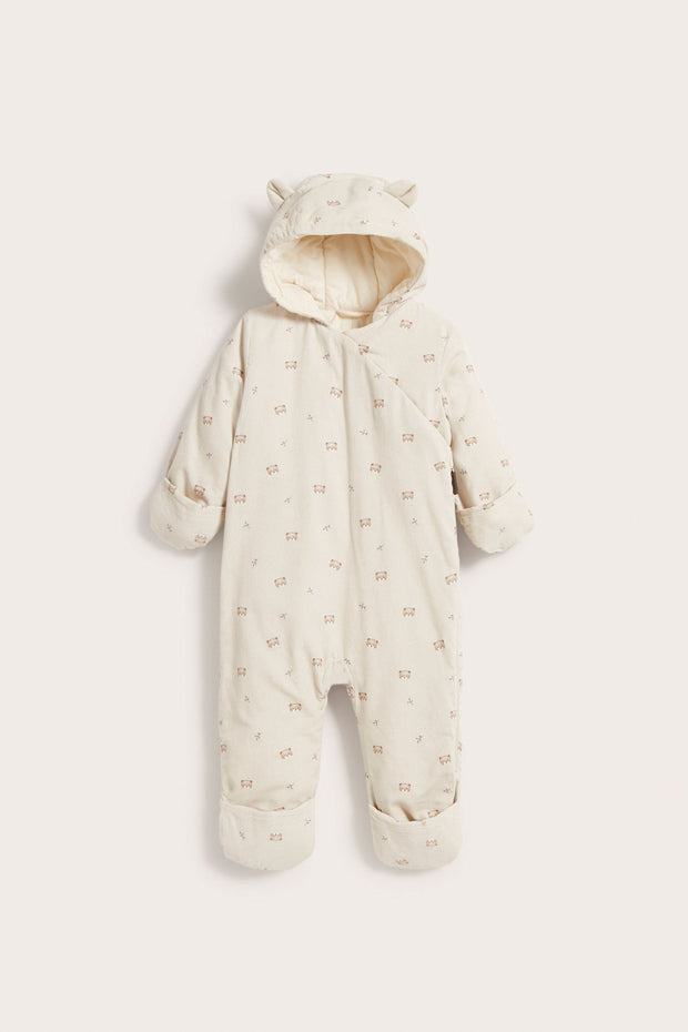 Baby beige teddy bear patterned overall