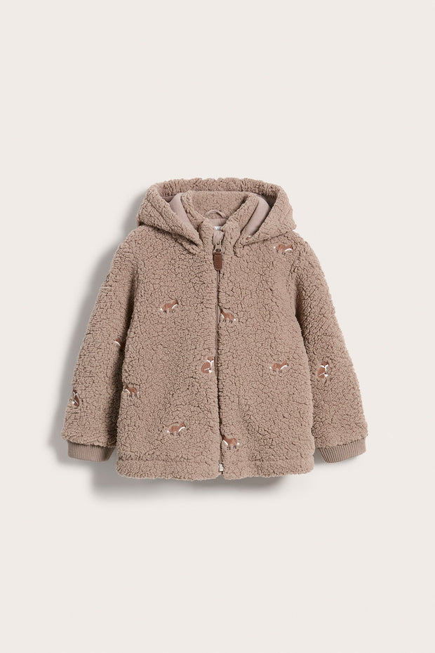 Baby & kids' brown fox embroidery pile jacket