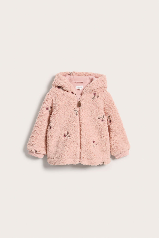 Baby & kids' pink floral embroidery pile jacket