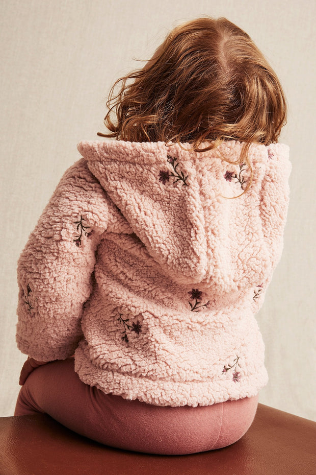 Baby & kids' pink floral embroidery pile jacket