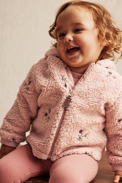 Baby & kids' pink floral embroidery pile jacket