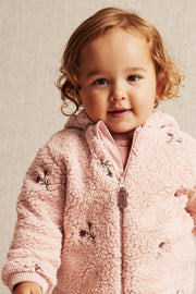 Baby & kids' pink floral embroidery pile jacket