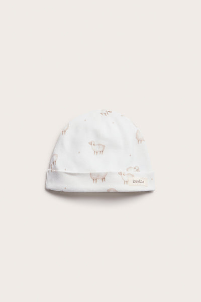 Newborn white lamb patterned hat