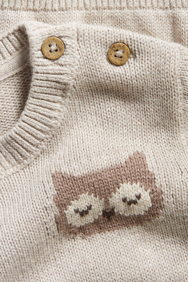 Baby grey jacquard-knit owl jumper