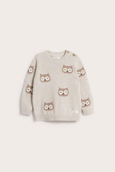 Baby grey jacquard-knit owl jumper