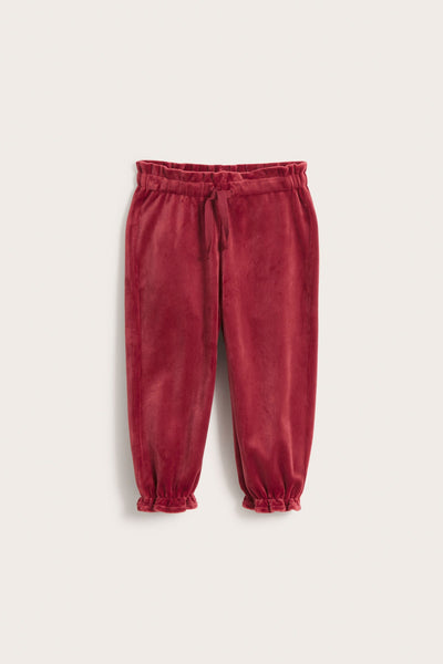 Baby red velour jogger trousers